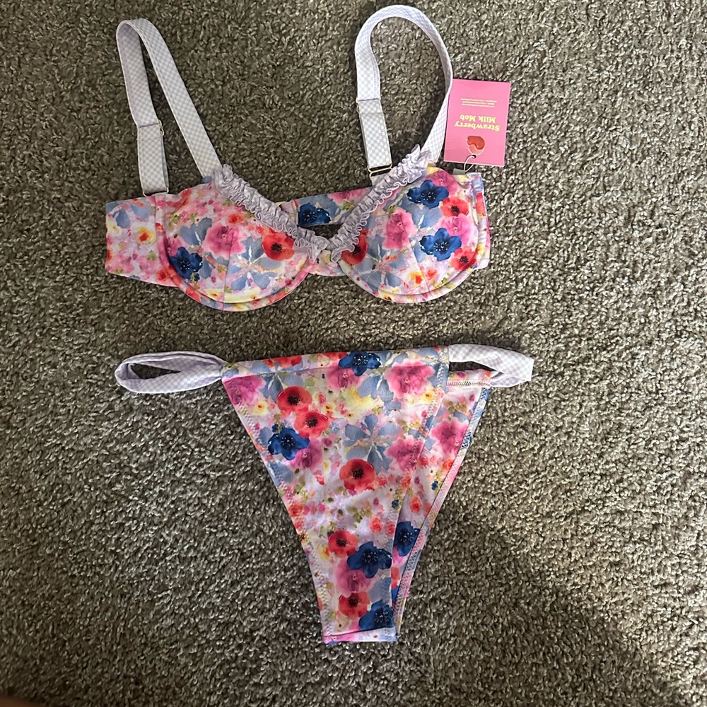 Strawberry Milk Mob Floral Bikini Set